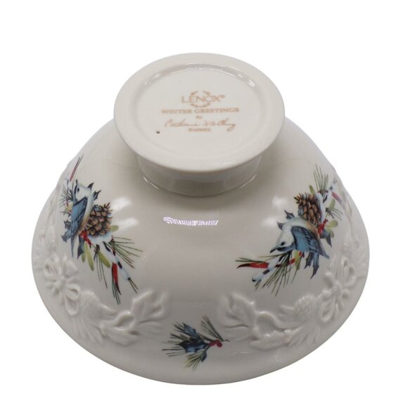 Lenox Winter Greetings Candy Dish Porcelain Gold Trim Holiday Bird Design 7" NIB - Picture 4 of 9